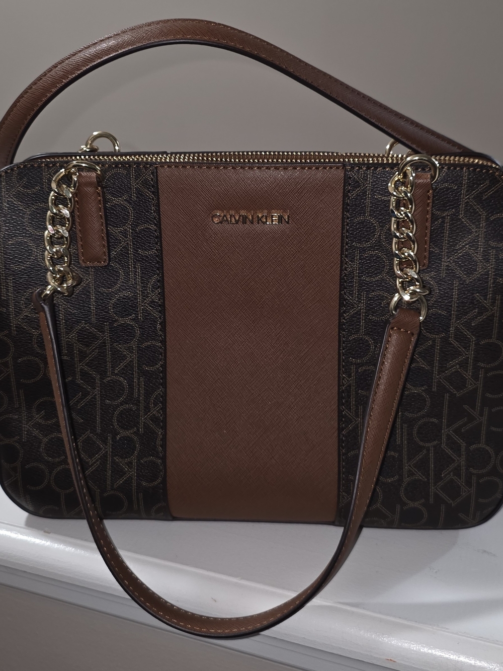 Calvin Klein Brown Signature Logo Shoulder Bag